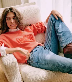Sézane Amour Sweatshirt Pêche Vif Coral Pink Logo Organic Cotton Size S Sezane thumbnail 1