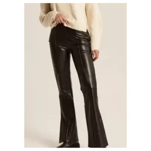 Abercrombie & Fitch Vegan Leather High Rise Slit Leg Flare Pants Women's L Brown thumbnail 8