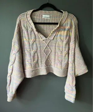 Urban Outfitters Multicolor Cable Knit Cropped Sweater thumbnail 1