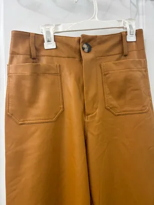 Anthropologie Maeve Colette Cropped Wide-Leg pants brown faux leather thumbnail 2