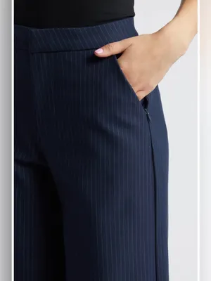 NEW Good American Stripe Ponte Knit Wide-Leg Trousers – Size 32 Plus Size thumbnail 3