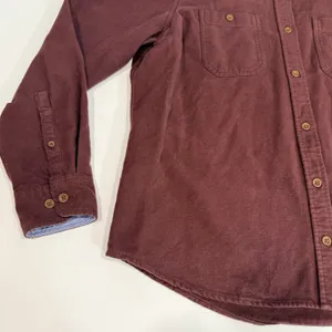LL Bean Burgundy Cotton Flannel Chamois Button Shirt Pockets Casual LARGE thumbnail 7