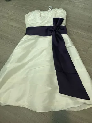 Alfred Angelo Ivory Strapless Dress with Dark Navy Sash Bow thumbnail 1