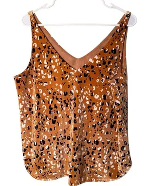 Loft Women's Size Medium Sleeveless V-Neck Top‎ Velour Velvet Tan Animal Print thumbnail 1