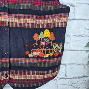 Vintage Bobbie Brooks Fall Corduroy Vest Embroidered Scarecrow Barn Patchwork L thumbnail 4