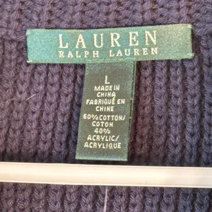 Lauren Ralph Lauren Capri Navy Blue Split Neck‎ Waffle Knit Sweater Large thumbnail 3