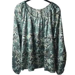 NEW Loft Satin Shirred Floral Blouse Bishop Career Special Occasion Chic L thumbnail 2