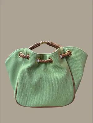 Michael Kors Green Canvas and Brown Leather Tote thumbnail 2