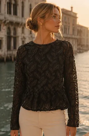 Ann Taylor Leaf‎ Sheer Blouse Lace Elegant Autumn Coquette Romantic Quiet Luxury thumbnail 1