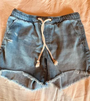 Aerie Small Distressed Denim Pull On Shorts Rope Drawstring Raw Hem thumbnail 1