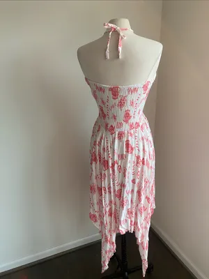 Strapless Handkerchief Dress Womens Sz Medium Pink White Summer Sea Life Pattern thumbnail 4