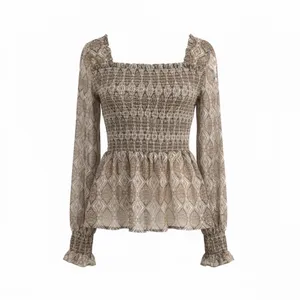 Women's Loom Smocked Peplum Blouse Boho Romantic Long‎ Sleeve Size S New thumbnail 2