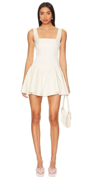 We Wore What Corset Peplum Satin Mini Dress in Ecru thumbnail 1