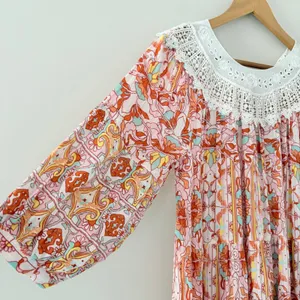 Anthropologie Lounge Dress Florence Floral Lace XS Boho Tiered Puff Sleeve thumbnail 8