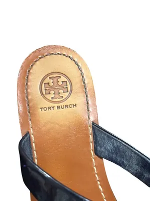 Tory Burch womens black leather patent slip on casual sandals sz 8.5M SKU 10-661 thumbnail 6