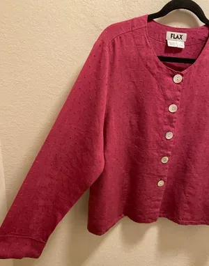 Flax Linen Button Front Swiss Dot Lagenlook Shacket Size Small In Raspberry thumbnail 6