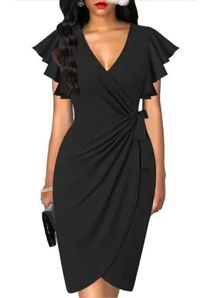 NEW Deep V Neck Sleeve Sheath Formal Slit Pencil Dress XL thumbnail 1