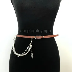 Vintage Y2K Whimsygoth Skeleton Pearl Chain Belt, Fits 33–36 Inches, X7GA1193 thumbnail 5