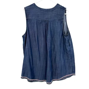 J.Jill Denim Size Large Sleeveless Blouse‎ Top Tank Shirt Embroidered Lyocell thumbnail 2