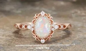 Elegant 18K Rose Gold-Plated Opal Ring NWT Size 6 thumbnail 4