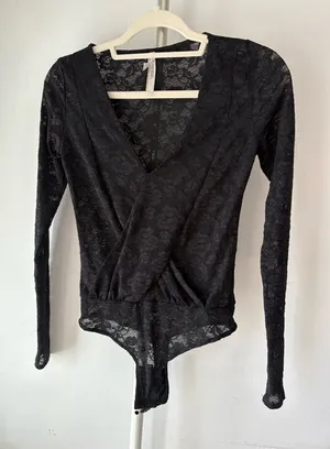 Free People Elegant Black Lace Wrap Top thumbnail 1