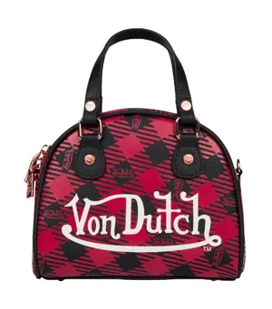 NWT! Von Dutch Red & Black Plaid Small Bowling Bag thumbnail 1