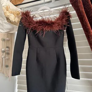 Mew Mews Black Feather Trim Maxi Dress Gown Medium Formal Cocktail Old Hollywood thumbnail 3