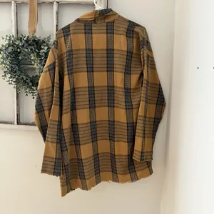POL Oversized Boho Yellow and Blue Plaid Blazer Jacket Raw Hem Patch Pocket Sz M thumbnail 5