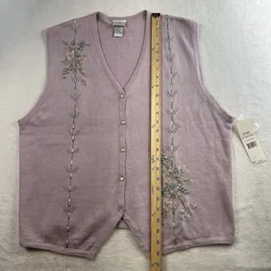 VTG Koret Sz L Knit Sweater Vest Embroidered Floral Cottagecore‎ Granny 90s thumbnail 10
