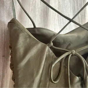 Line & Dot Revolve Hunnie Mini‎ Dress Moss Green Ruched Strappy NWT Size XS thumbnail 6