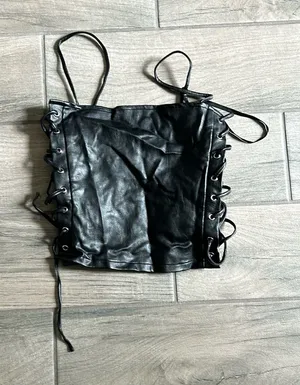 Superdown faux leather lace up sides top thumbnail 1