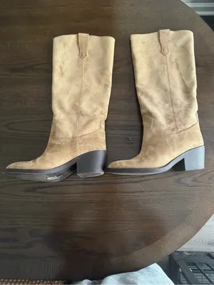 H&M Tall Suede Pull-On Boots in Tan thumbnail 6