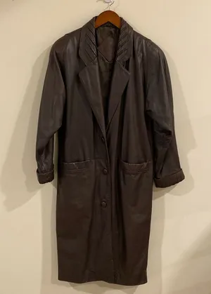 Jacqueline Ferrar VTG Sz Small Chocolate Brown Leather Trench Coat thumbnail 1