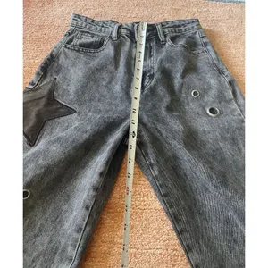 Daisy Street Star Patch Wide Leg Jeans Black Wash Grommet Detail Size US 3 thumbnail 6