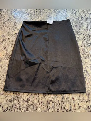 Windsor Black Satin Mini Skirt with Slit thumbnail 5