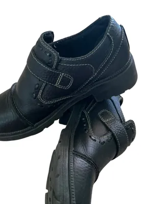 Milwaukee motorcycle women’s biker shoes black leather grunge buckle & stitching thumbnail 1