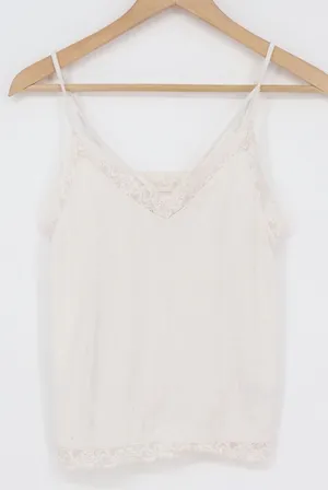 American Eagle Soft Sexy Rib Lace Trim Camisole Cream White XS thumbnail 1