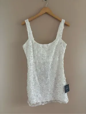 Lulus Dazzling Forever White Sequin Beaded Bodycon Mini Dress Size Medium Bridal thumbnail 5