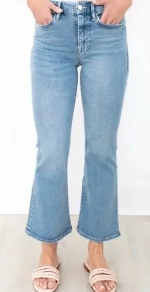 Frame Denim Stretch Cotton Le One Crop Mini Boot Casper Blue Jeans Size 26 thumbnail 1