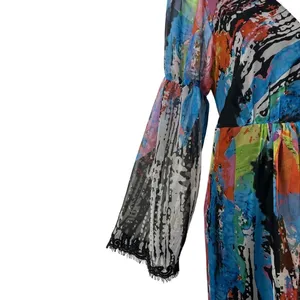 Vintage Oleg Cassini 80s 90s Abstract Boho Sheer Bell Sleeve Midi Dress Sz 6 thumbnail 7