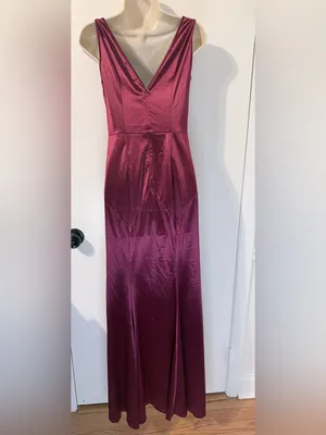 MUXXN S Burgundy Satin Cowl Neck Formal Gown V Back Maxi Dress thumbnail 9