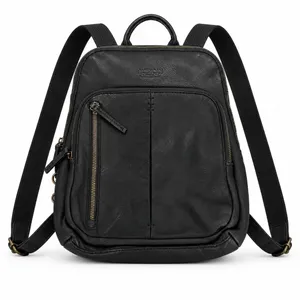 American Leather Co Small Backpack Black Pebbled Leather Travel Bag Minimalist thumbnail 1