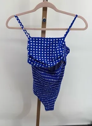 Cupshe Blue Polka Dot One-Piece Swimsuit Cutout Spaghetti Small Retro thumbnail 1
