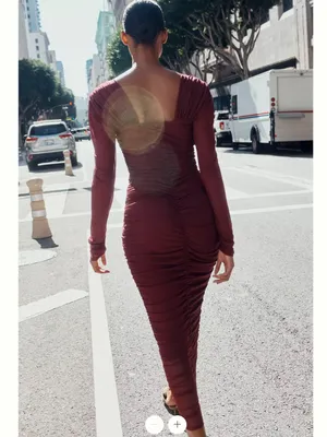 Anthropologie Long-Sleeve Ruched Slim Midi Dress thumbnail 2