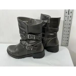 Womans Excellent Global Win Ankle Moto Combat Style Boots 10 Distressed Silver thumbnail 3