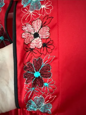 Vintage JCPenney Asian Inspired Red Satin Embroidered Nightgown XS ^ thumbnail 6
