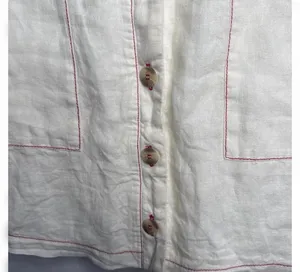 NWOT Anthropologie Amadi 100% linen cream button down red stitching skirt sz Sm thumbnail 2
