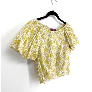 J.Crew Liberty Fabric Floral Puff Sleeve Smocked Crop Top Yellow White Size 8‎ thumbnail 2