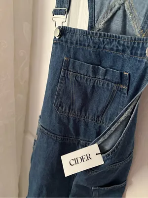 New NWT Cider Classic dark washed Denim Overall Shorts Women Jeans size M thumbnail 4