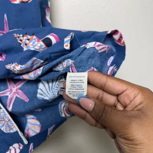 Printfresh Women Cotton Pajama Top XS Blue Seashell Starfish Button Front Pocket thumbnail 10